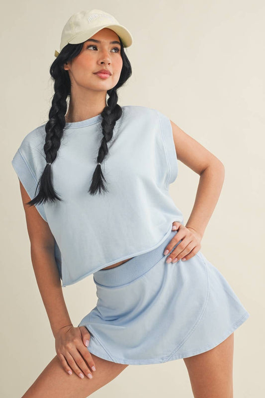 Blue Mineral-Wash Open-Back Top