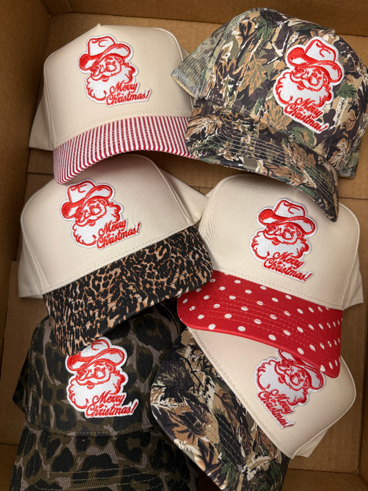 Cowboy Santa Trucker Hat - Red Stripe Bill