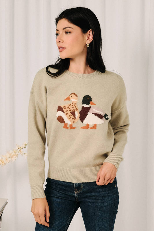 Dusty Green Mallard Duck Graphic Knit Sweater