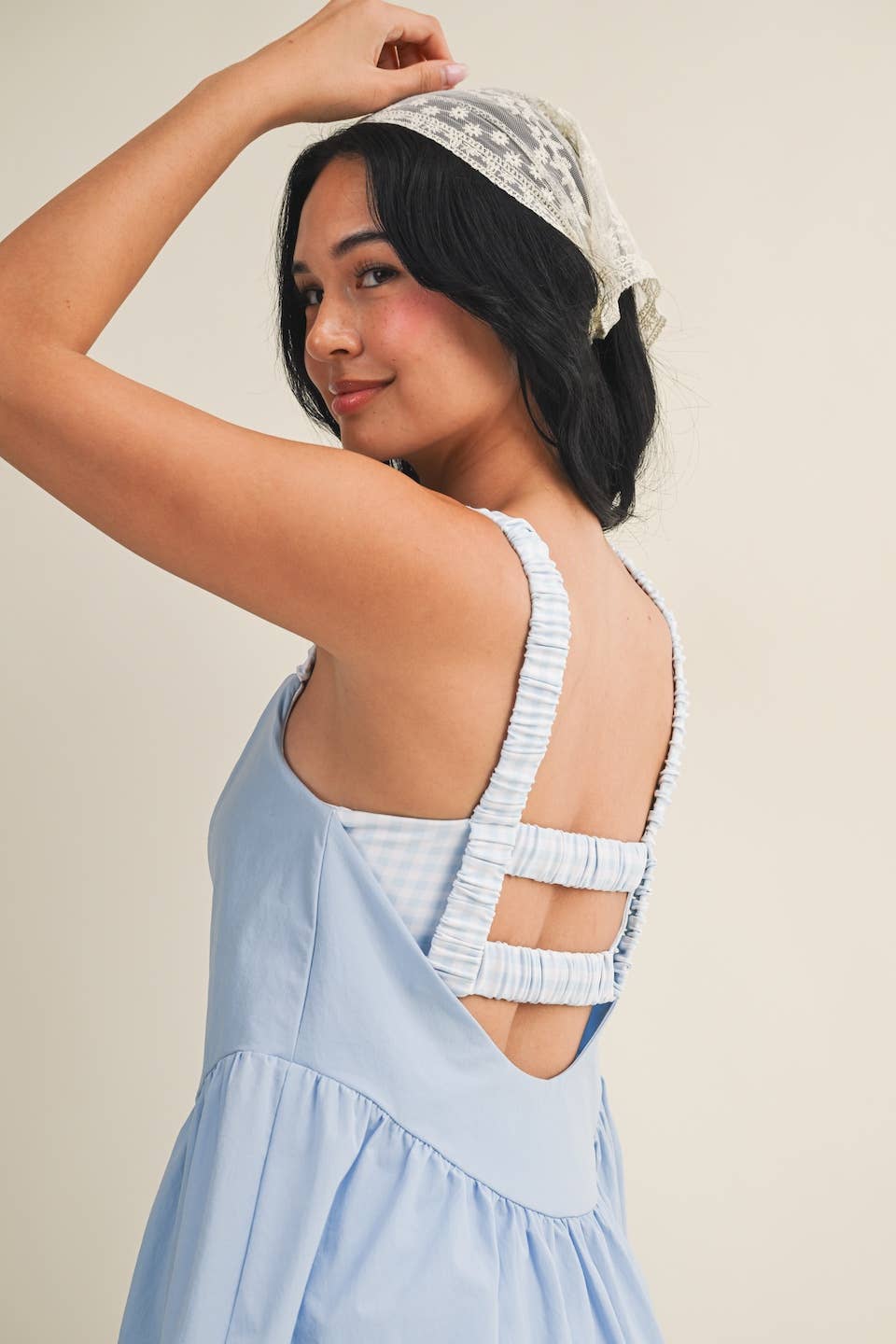 Blue Gingham Double-Layered Play Dress