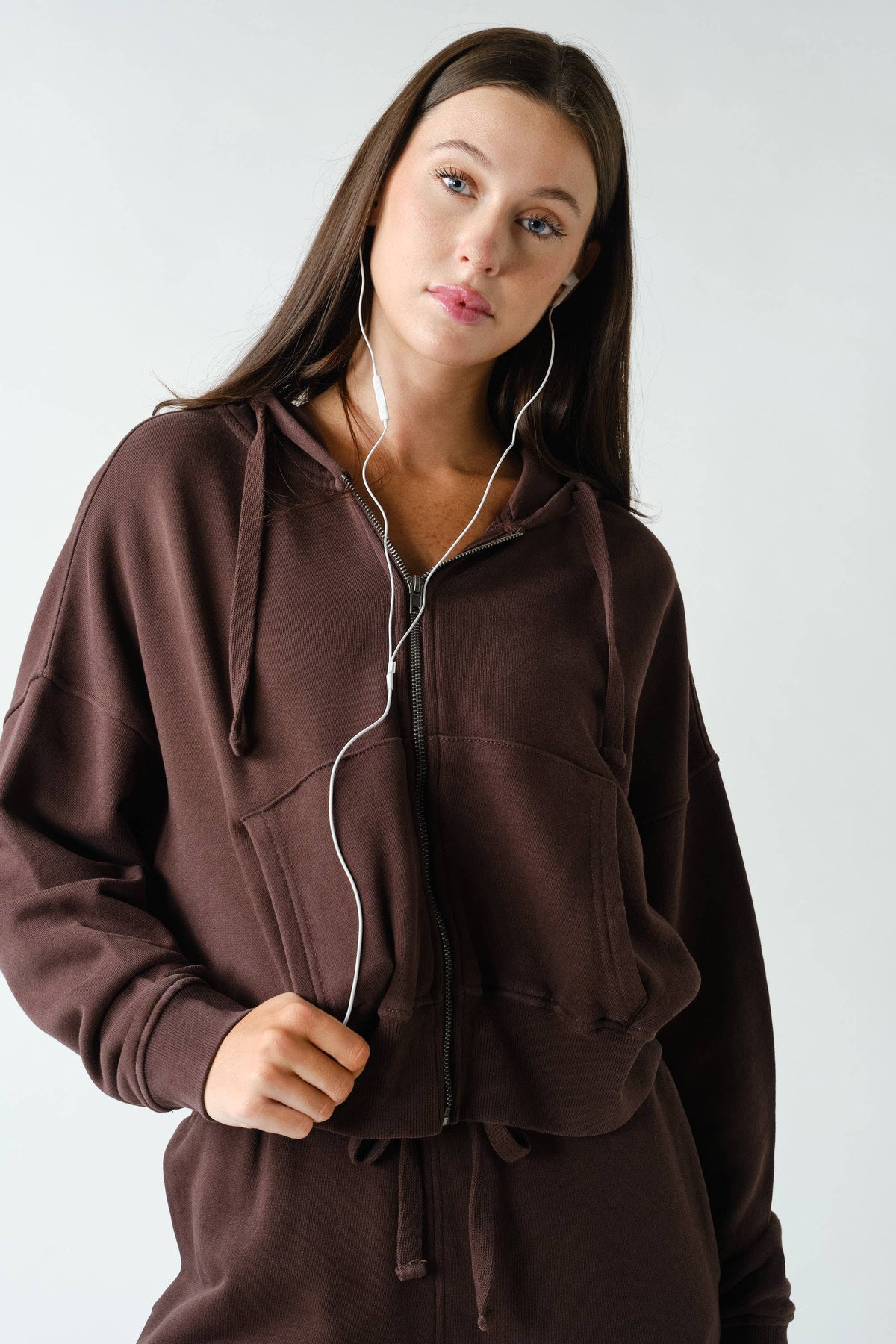 Mono B Urban Ease Mineral Wash Hoodie Jacket - Coffee Bean