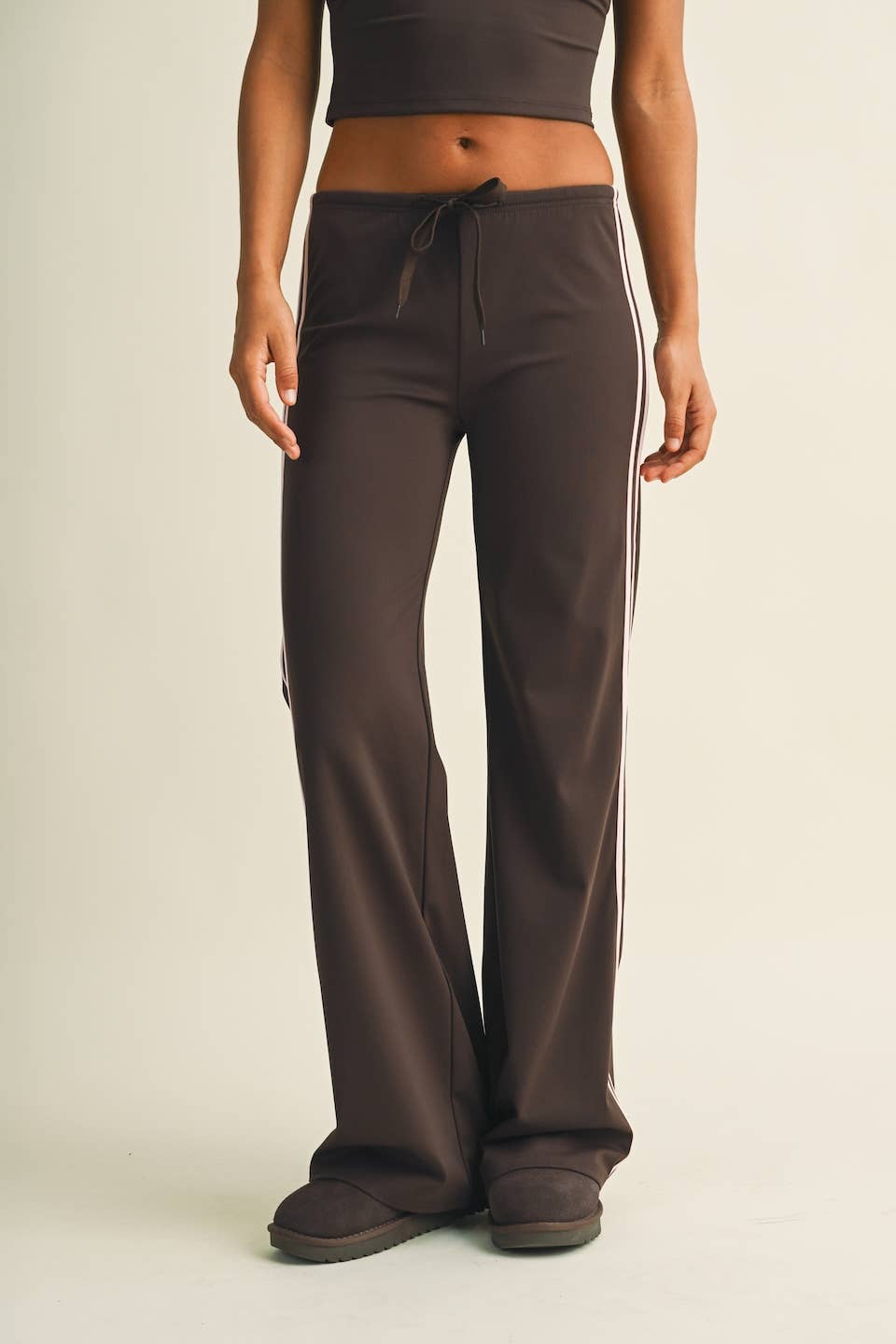 GLOWIE Side Stripe Low-Rise Straight-Leg Pants - Dark Chocolate