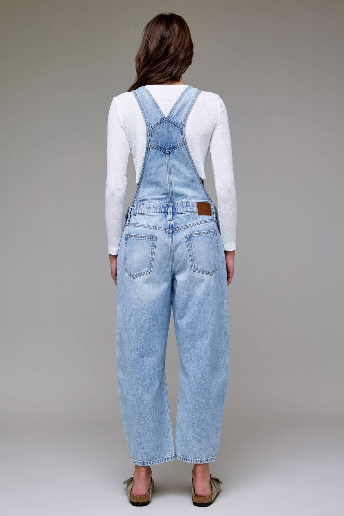 Light-Wash Cropped Barrel Overalls