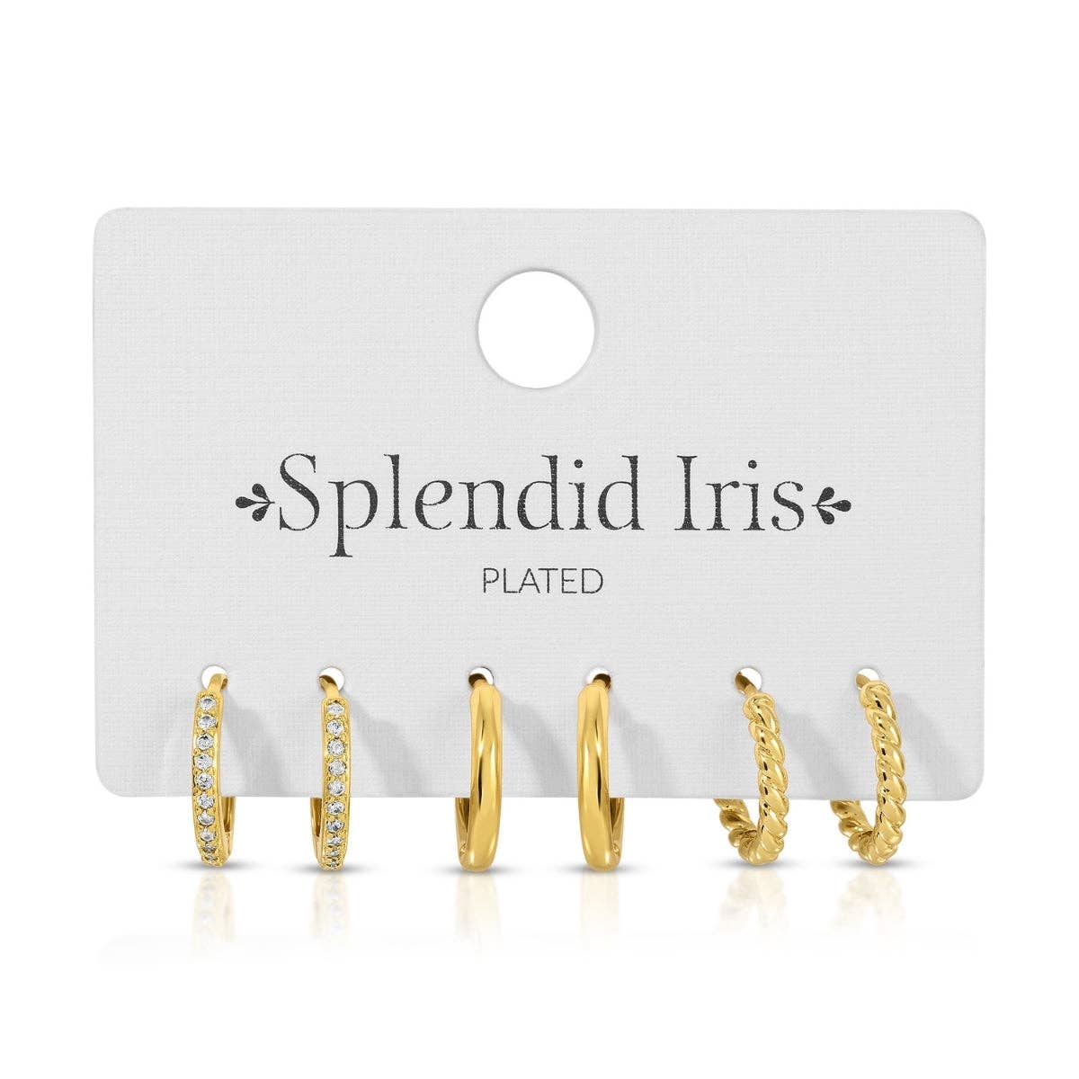 Splendid Iris Gold Huggie Earrings Set of 3 - Pavé, Plain & Twist