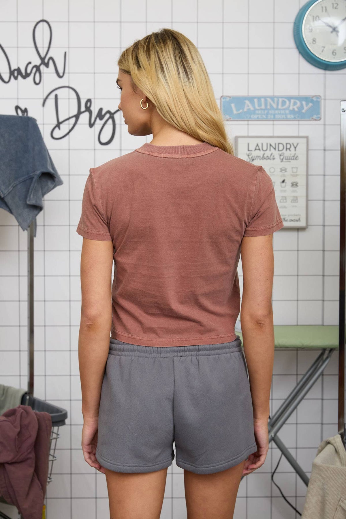 WASHED SHORT SLEEVE CROPPED KNIT T-SHIRT-White