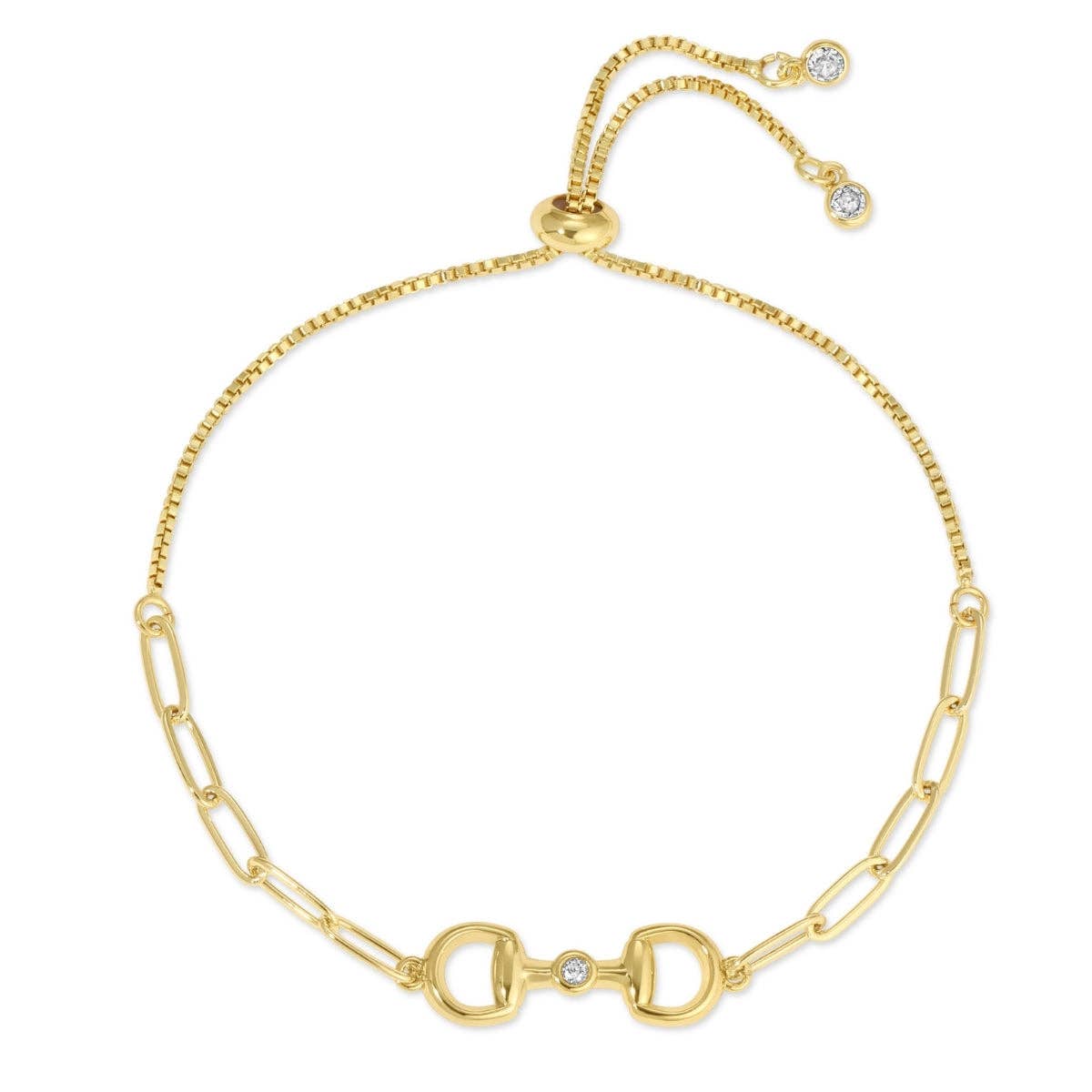 Splendid Iris Silver Horsebit Pulley Bracelet with CZ