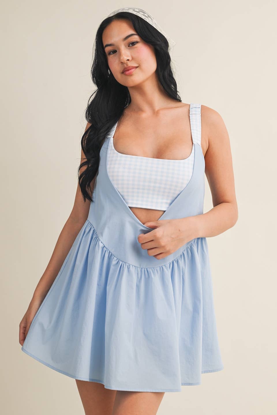 Blue Gingham Double-Layered Play Dress