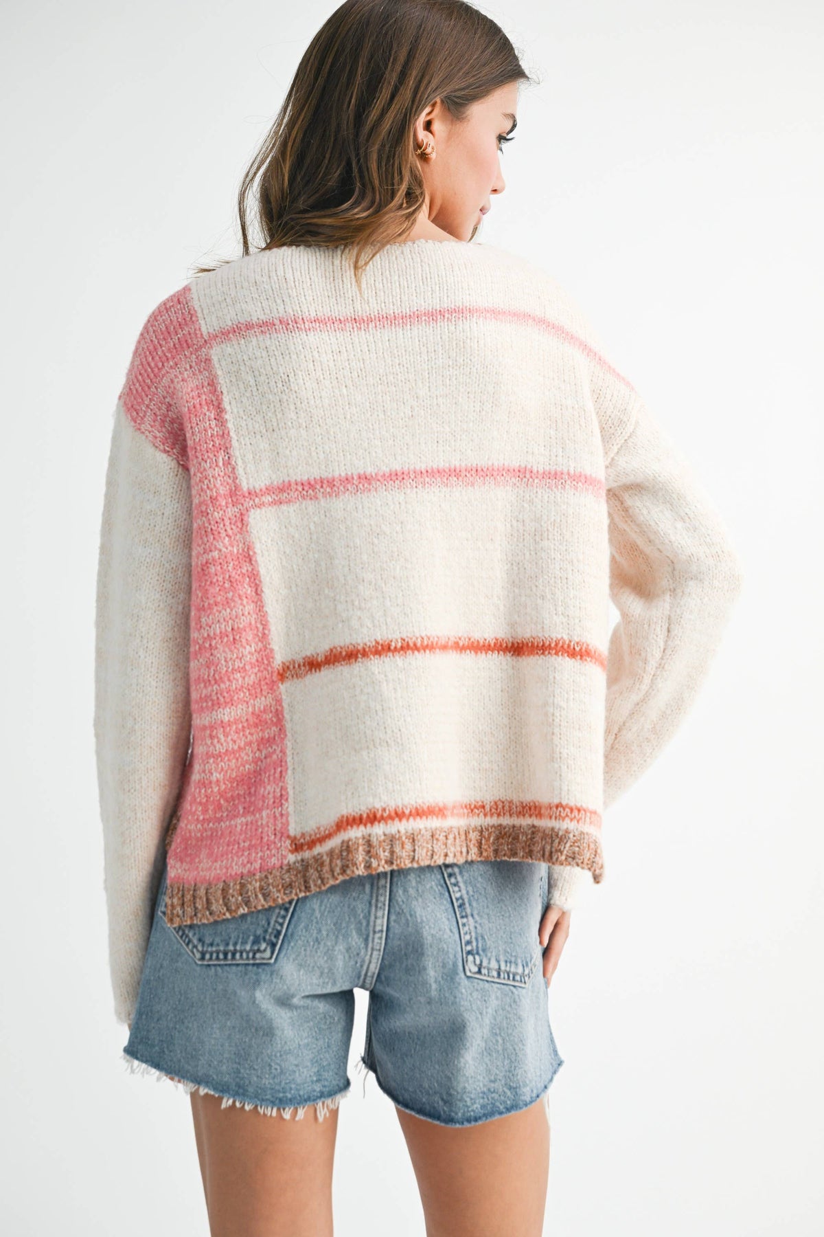 AEMI + CO Mona Striped Knit Pullover Sweater - White/Gray