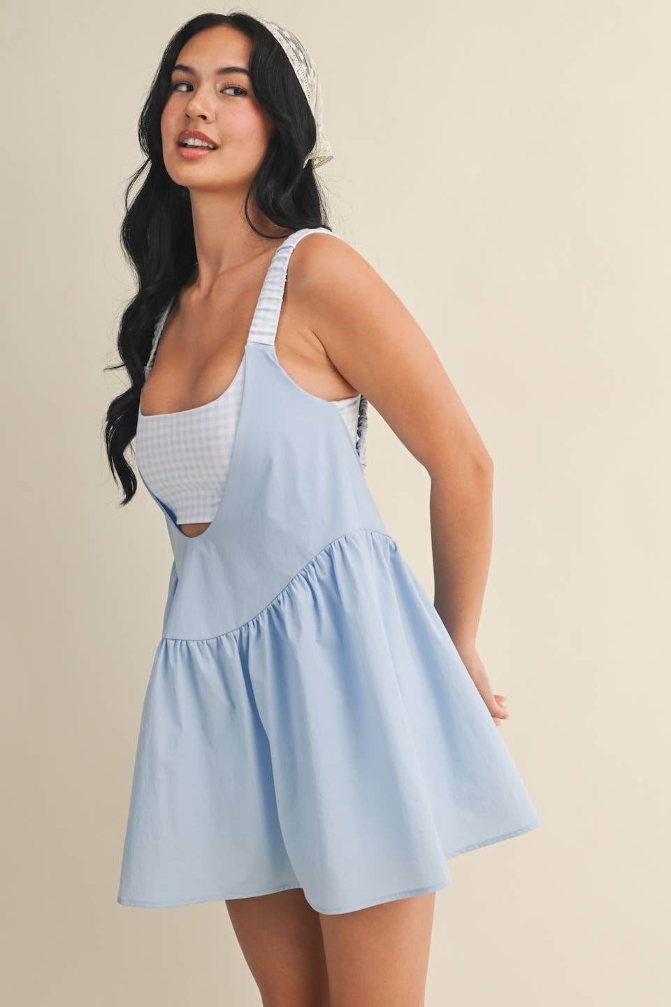 Blue Gingham Double-Layered Play Dress