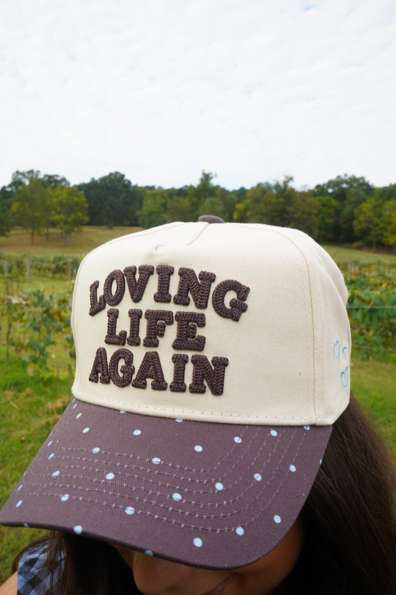 Loving Life Again - Brown & Blue Polka Dot Trucker Hat