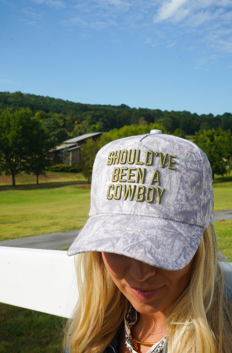 Should've Been a Cowboy Washed Camo Trucker Hat