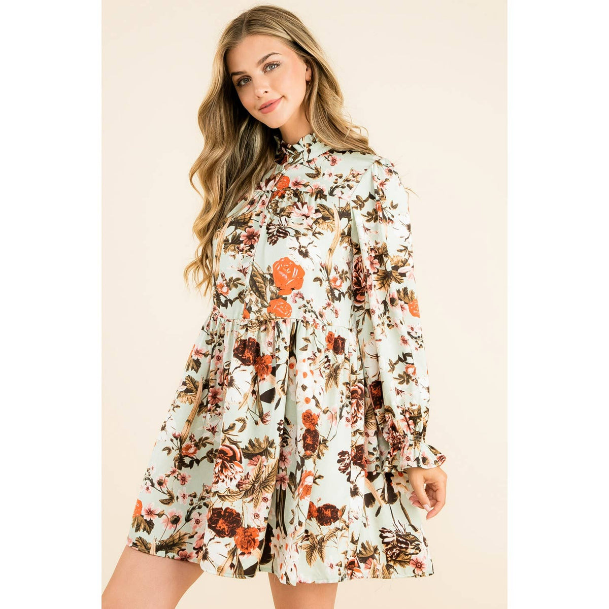 THML Mint Floral Print Button-Up Dress