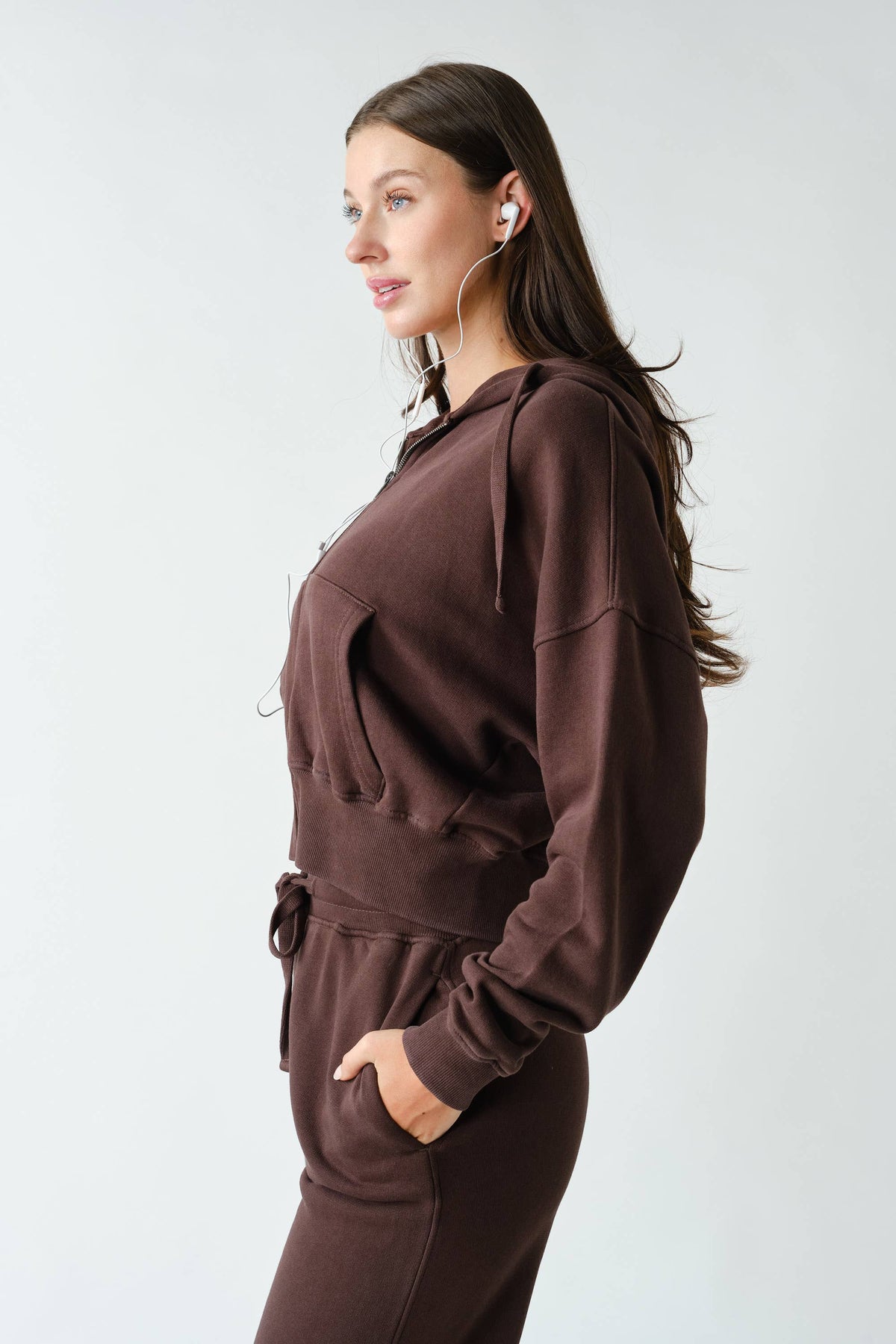Mono B Urban Ease Mineral Wash Hoodie Jacket - Coffee Bean