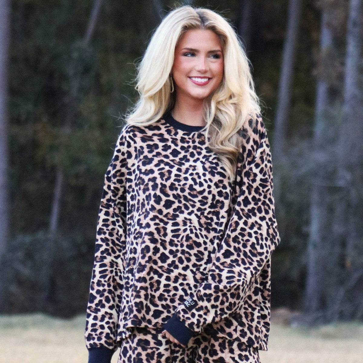 Leopard Waffle Knit Long-Sleeve Top