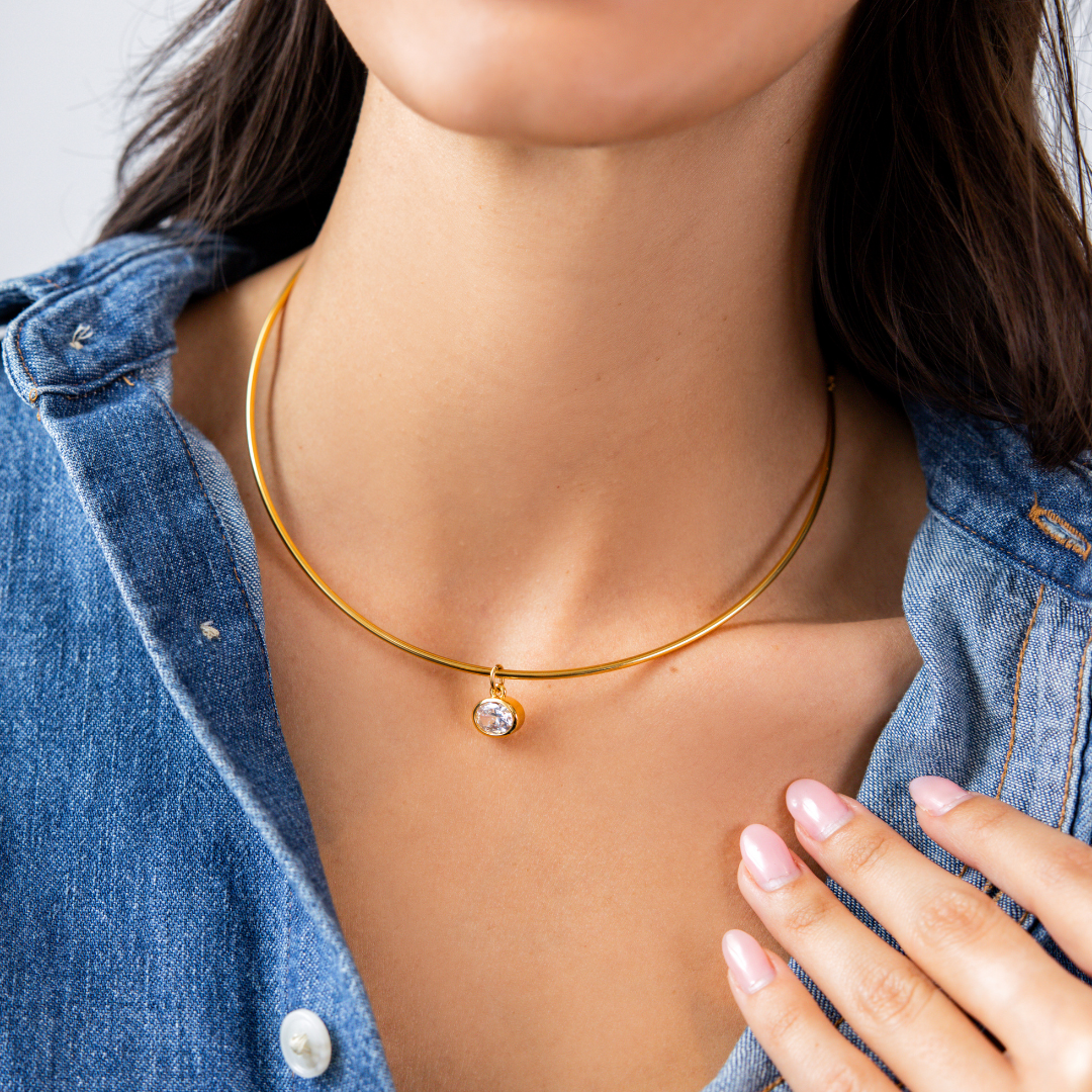 Brenda Grands 18K Gold Oval Cubic Zirconia Collar Necklace