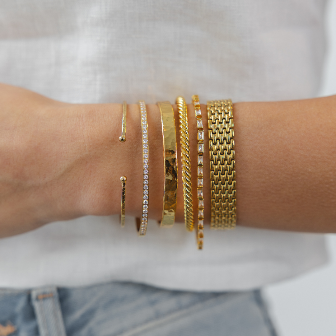 Gold PVD Cubic Zirconia Tennis Bangle - Yellow Gold